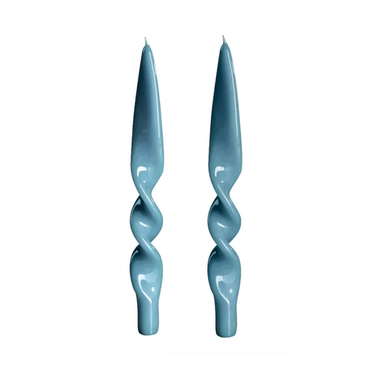 Teal Lacquered Twist Dinner Candle (Set of 2)