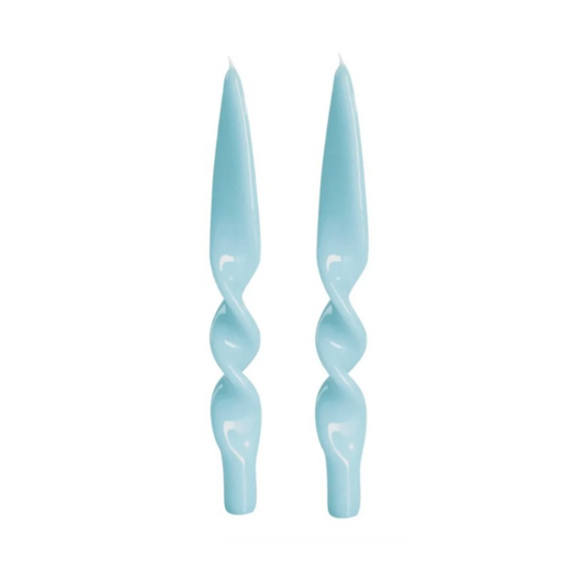 Sky Blue Lacquered Twist Dinner Candle (Set of 2)