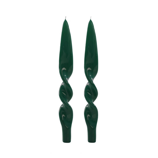 English Green Lacquered Twist Dinner Candle (Set of 2)