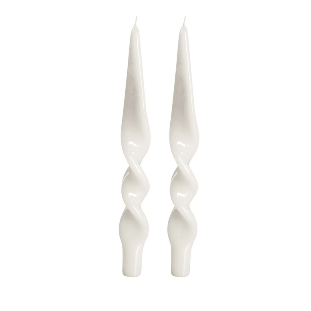 White Lacquered Twist Dinner Candle (Set of 2)
