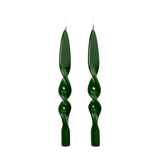 Olive Green Lacquered Twist Dinner Candle (Set of 2)